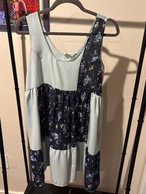 Urban Outfitters Light Blue and Navy Floral Patchwork Mini Dress